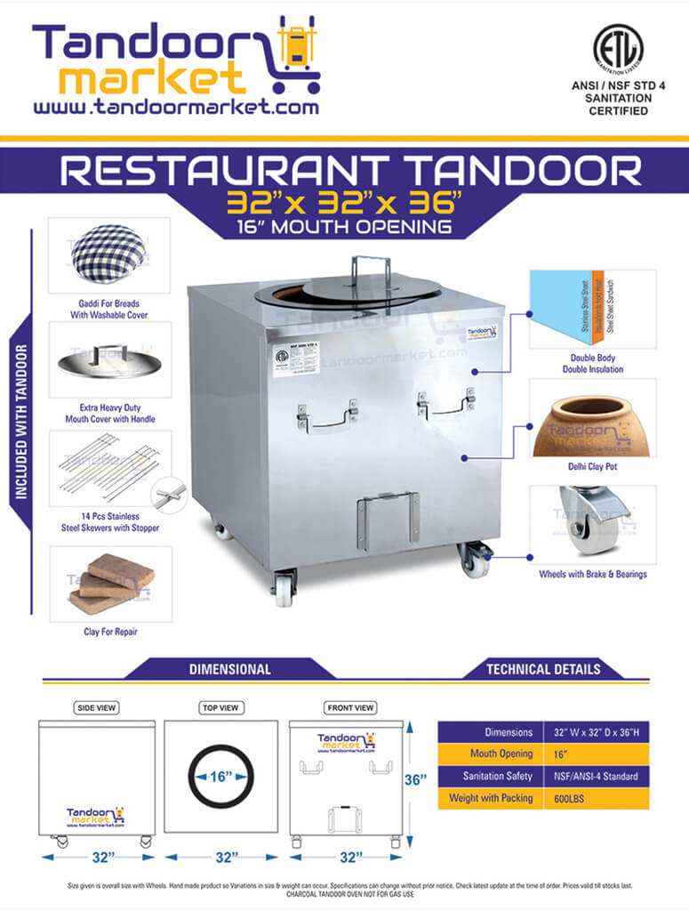 Commercial Charcoal Tandoor Oven 32x32 & 34x34 #52863